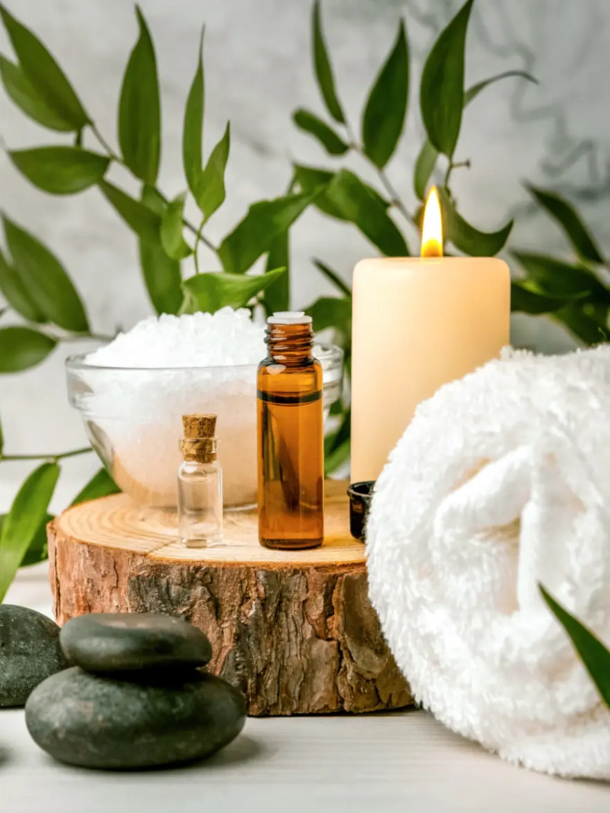 Spa candle and oils arrangement